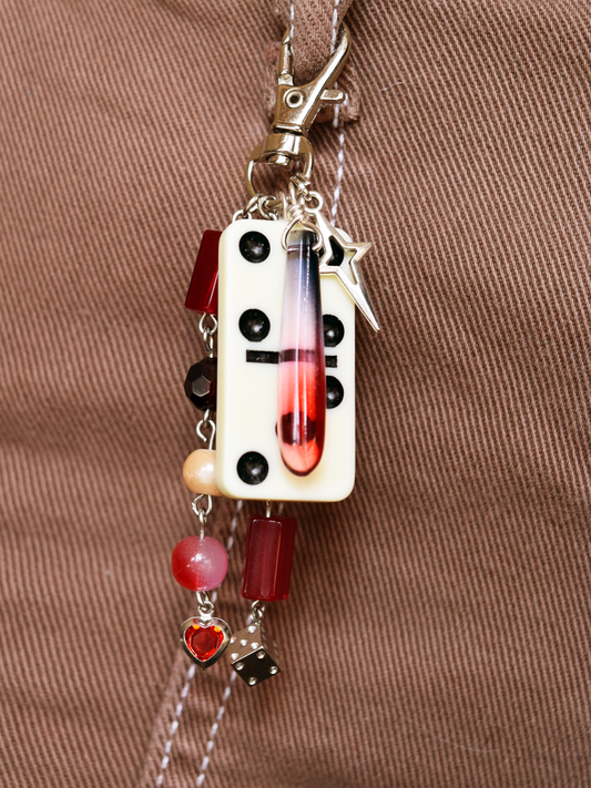Red and Black Vintage Domino Keychain