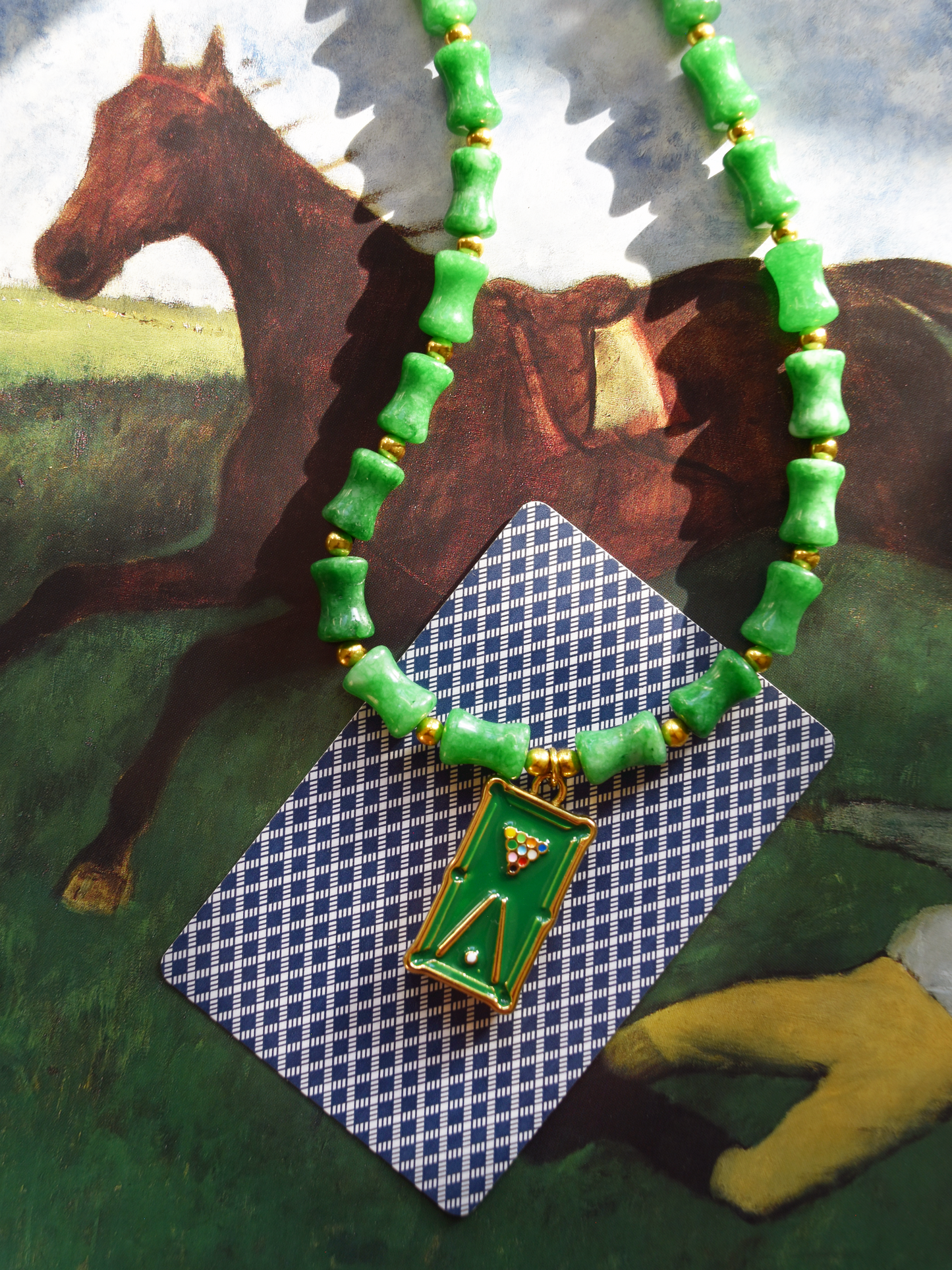Billiards Table Emerald Green Color Enhanced Quartz Necklace