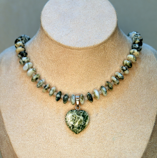Green Tree Agate Heart Necklace