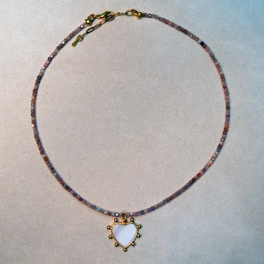 Mother Of Pearl Gold Heart Charm Necklace