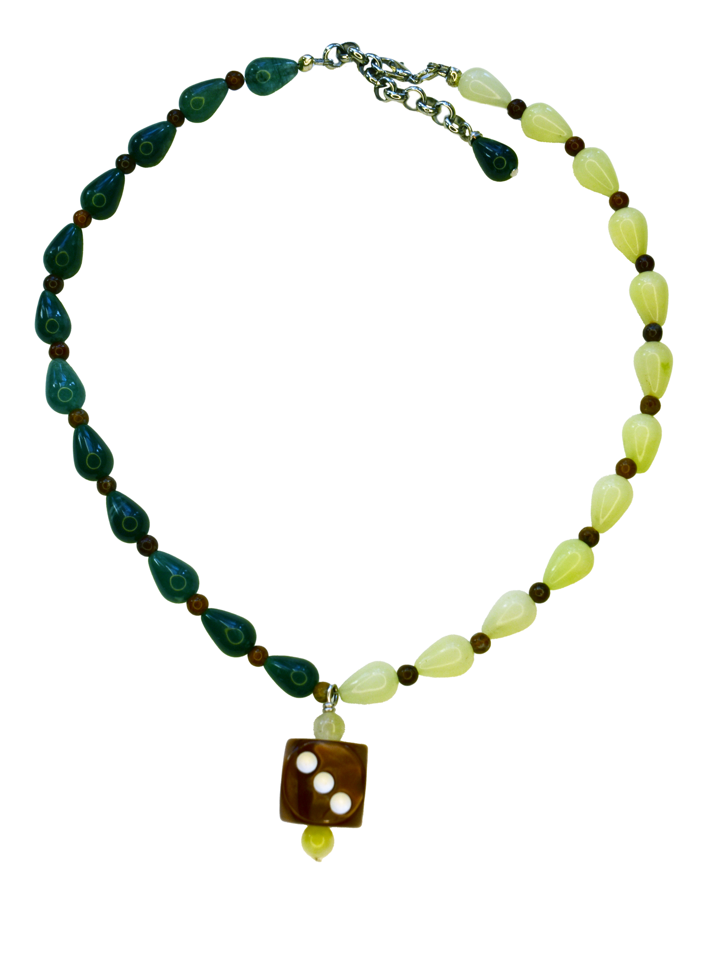 Vintage Brown Dice Split Green Necklace