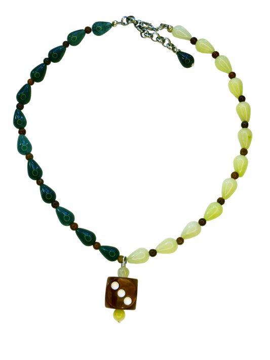 Vintage Brown Dice Split Green Necklace