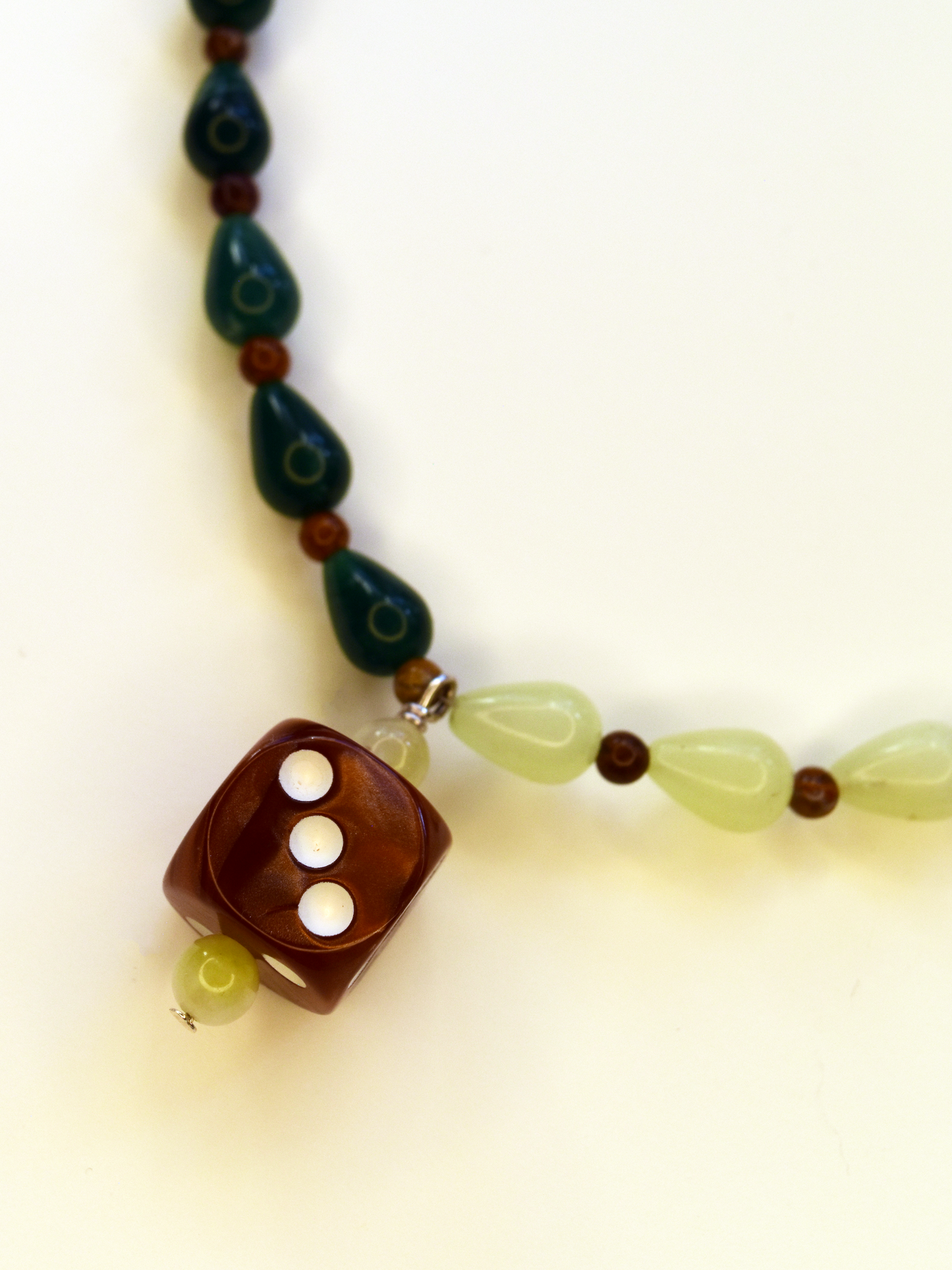 Vintage Brown Dice Split Green Necklace
