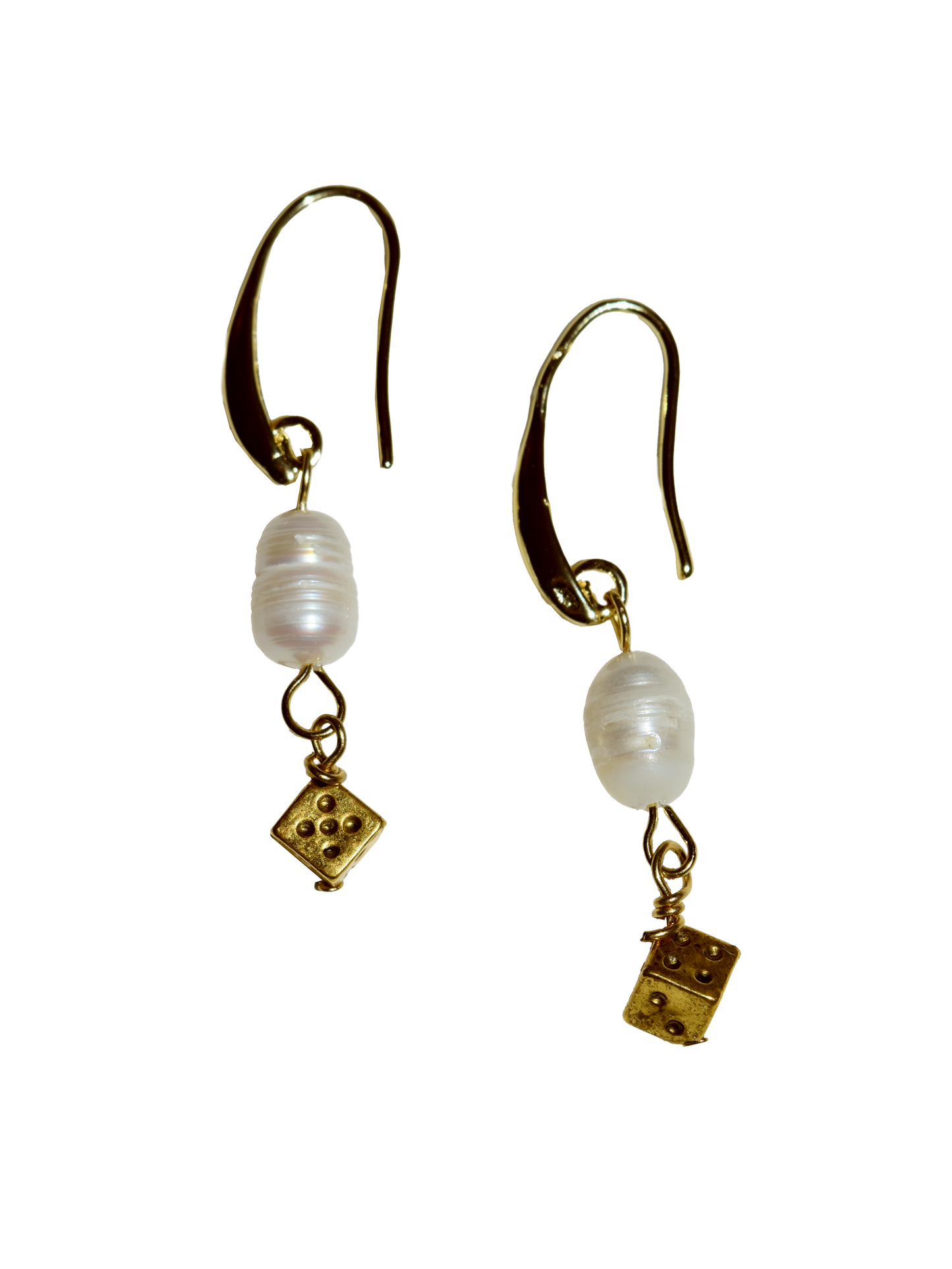 Gold Dice and Pearl Earring