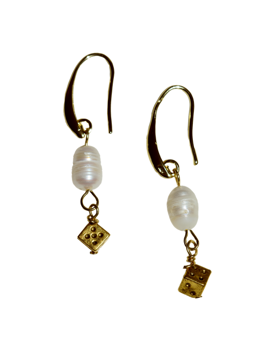 Gold Dice and Pearl Earring