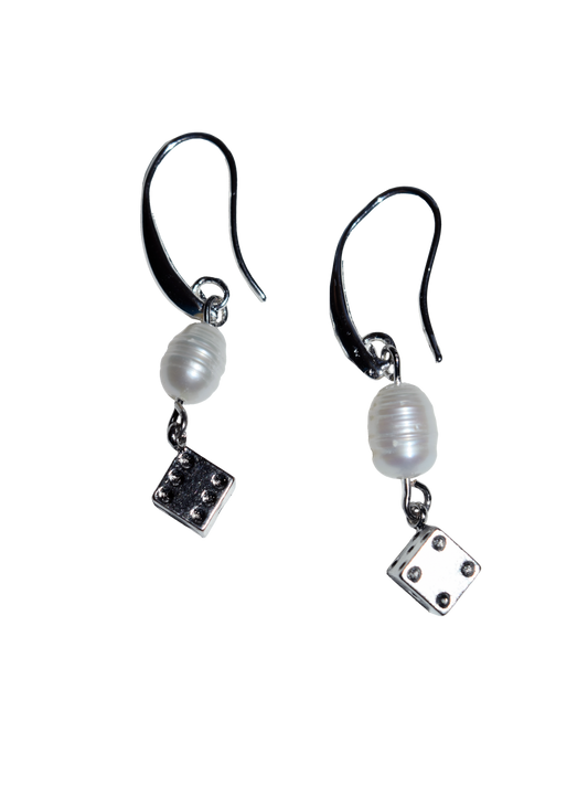 Silver Dice and Pearl Earring