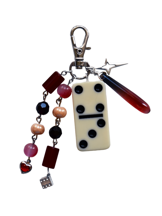 Red and Black Vintage Domino Keychain