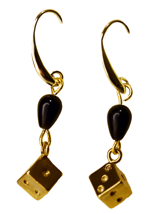 Gold Dice and Black Onyx Earring
