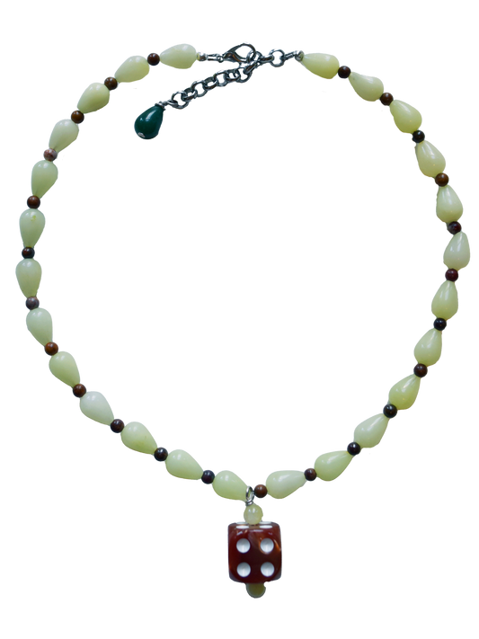Vintage Brown Dice Green Necklace