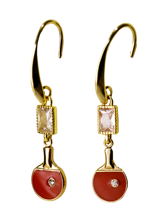 Ping Pong Paddle Gold Earring