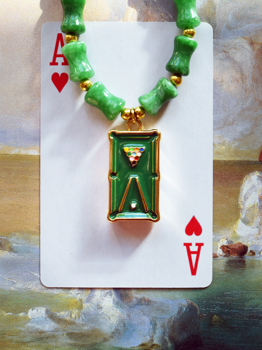 Billiards Table Emerald Green Color Enhanced Quartz Necklace