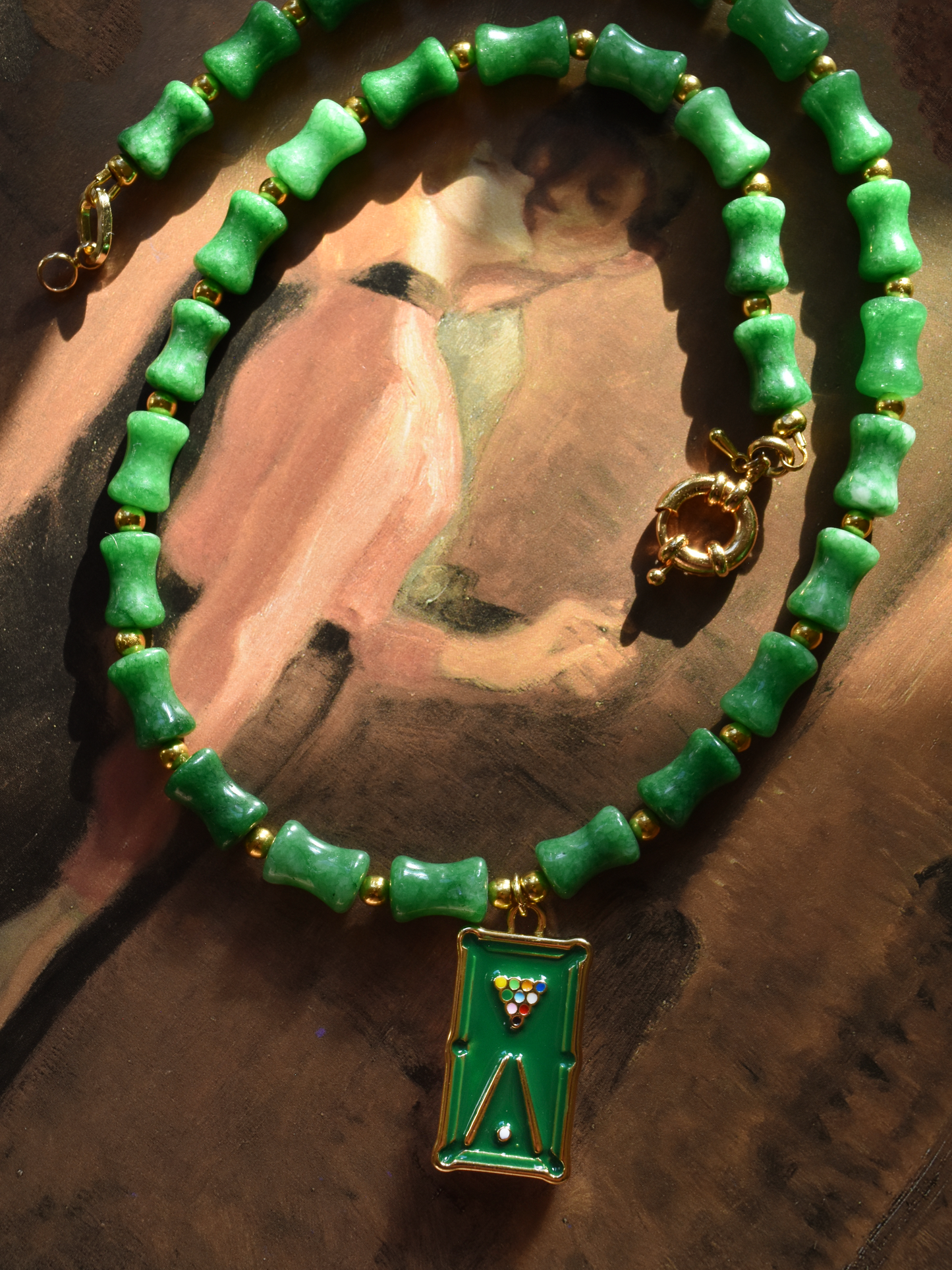 Billiards Table Emerald Green Color Enhanced Quartz Necklace