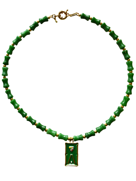 Billiards Table Emerald Green Color Enhanced Quartz Necklace