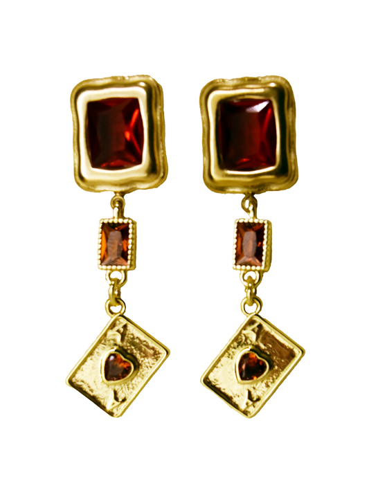 Ace of Hearts Poker Card Red and Gold Earrings