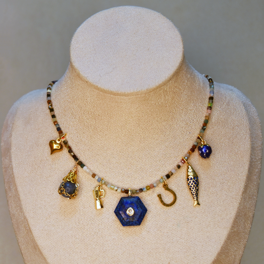 Lapis Lazuli Hexagon Charm Necklace