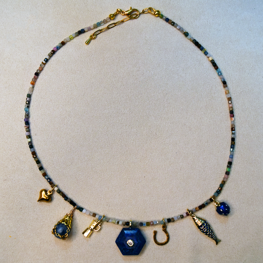 Lapis Lazuli Hexagon Charm Necklace