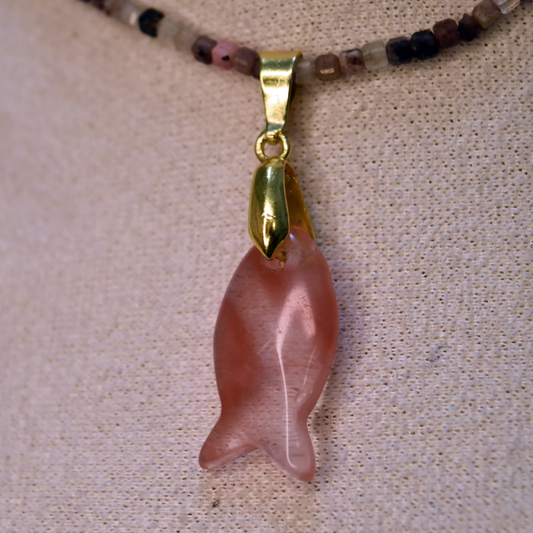 Cherry Quartz Fish Charm Necklace