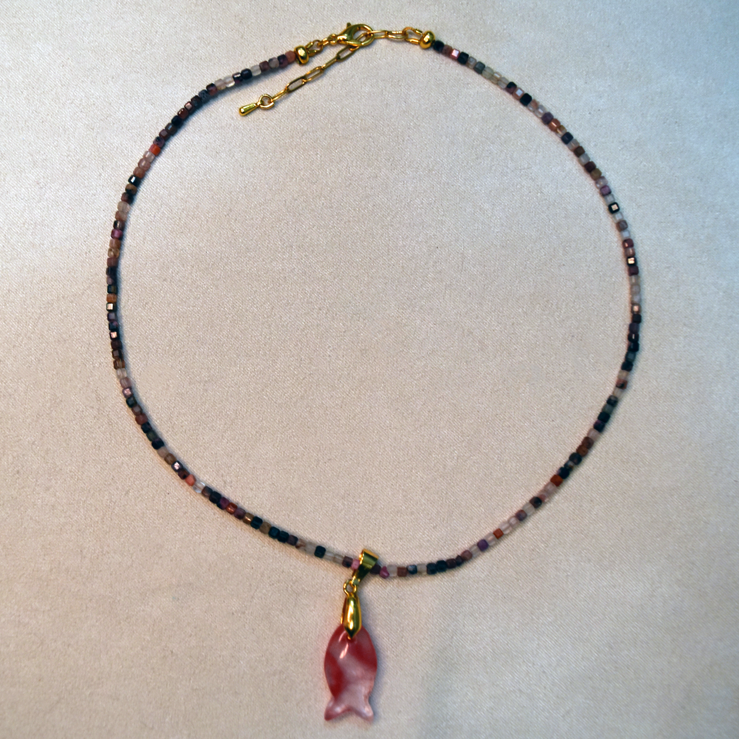 Cherry Quartz Fish Charm Necklace