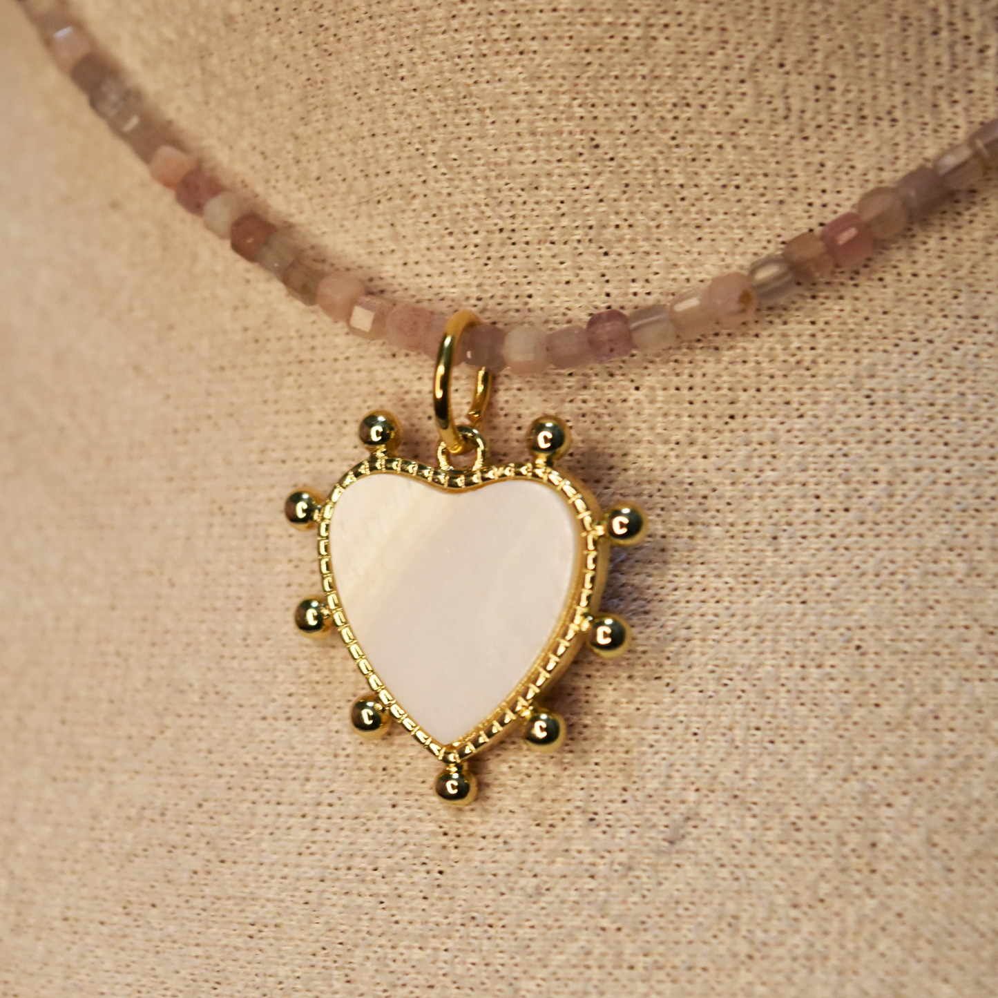 Mother Of Pearl Gold Heart Charm Necklace