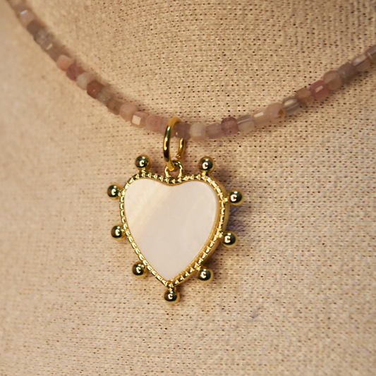 Mother Of Pearl Gold Heart Charm Necklace