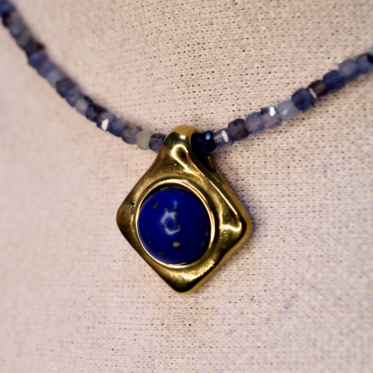 Lapis Rhombus Charm Necklace