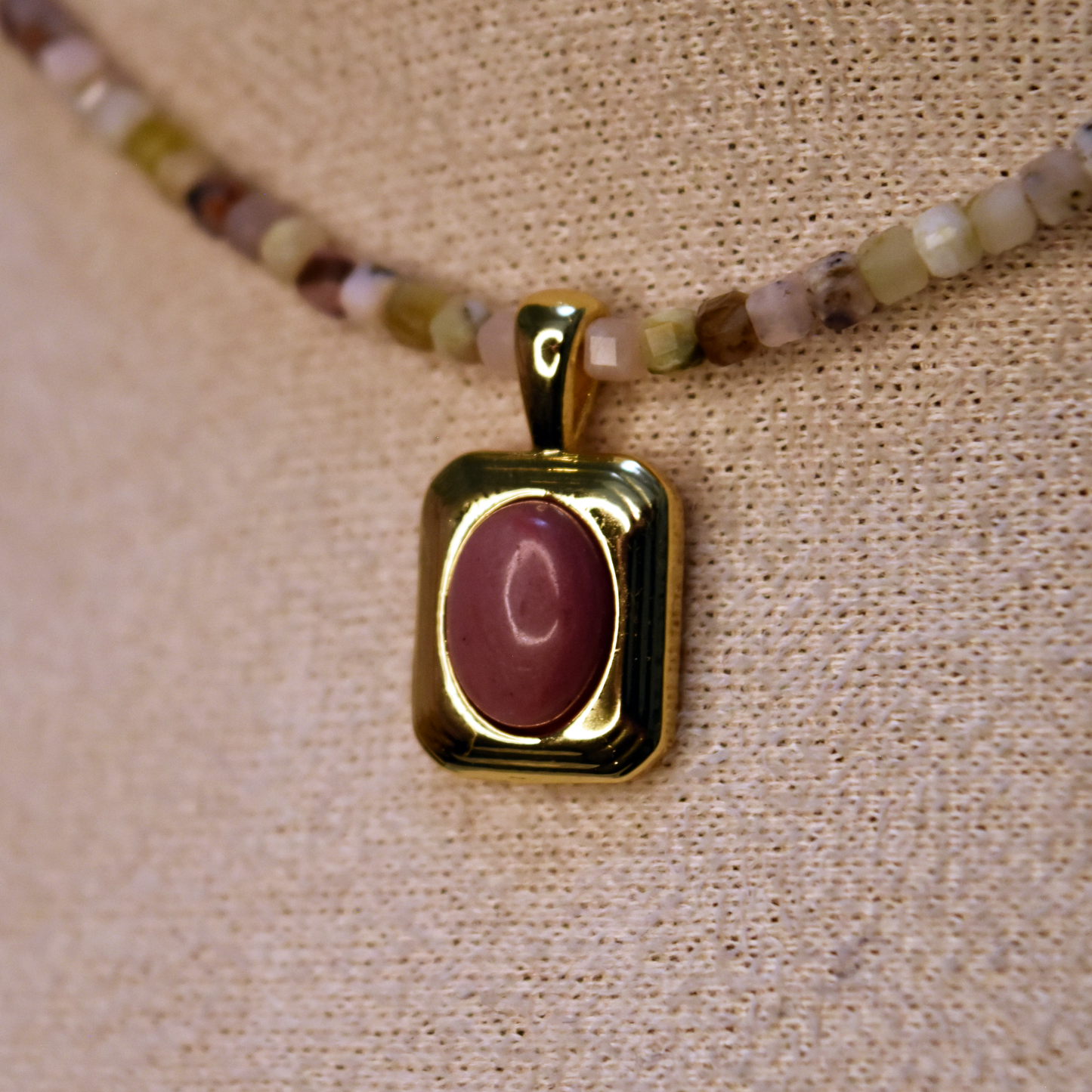 Rhodonite Rectangle Charm Necklace