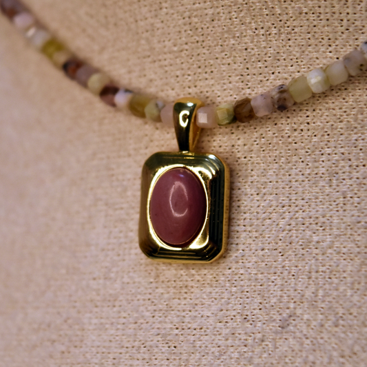 Rhodonite Rectangle Charm Necklace