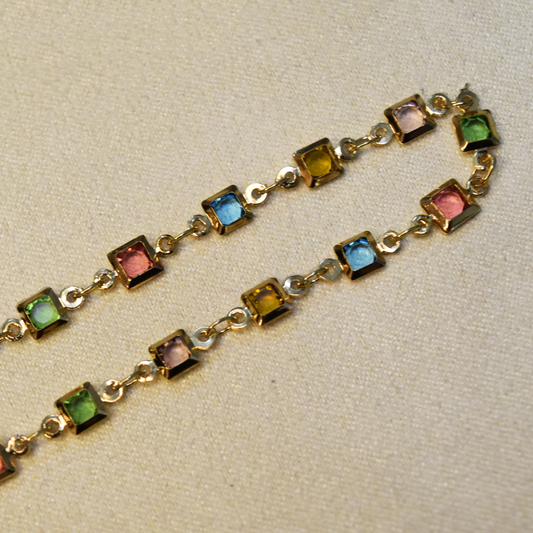 Square Gemstone Gold Necklace (Blank)