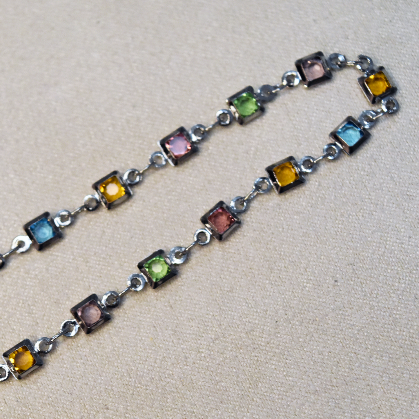 Square Gemstone Silver Necklace (Blank)