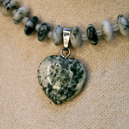 Green Tree Agate Heart Necklace
