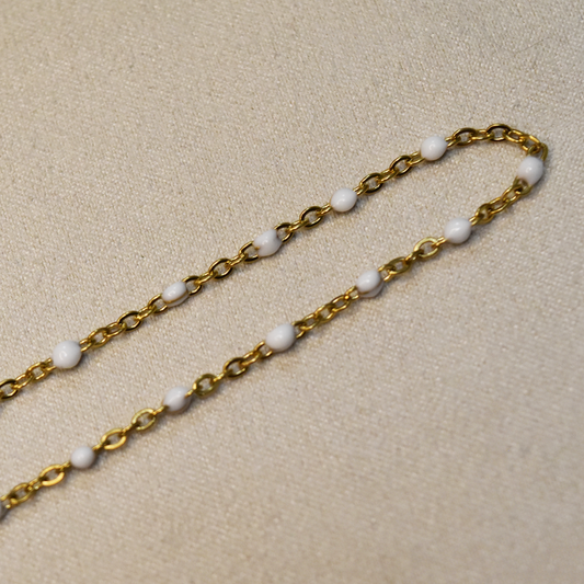 White Enamel Gold Chain Necklace (Blank)