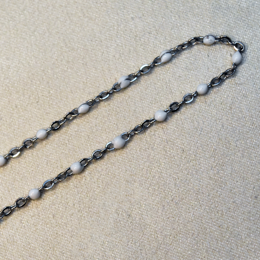 White Enamel Silver Chain Necklace (Blank)